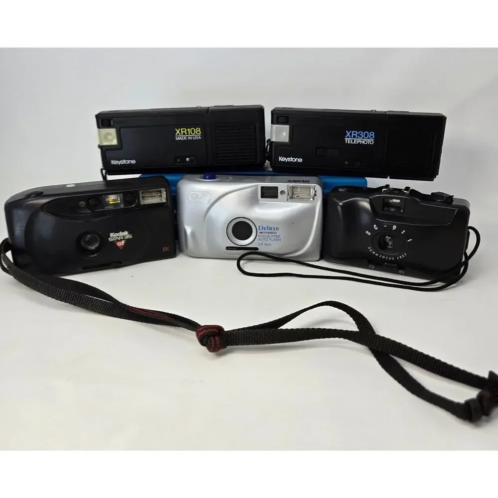 Vintage Film Camera Lot of 5 For Parts or Repair Kodak Sakar Keystone 35mm 110